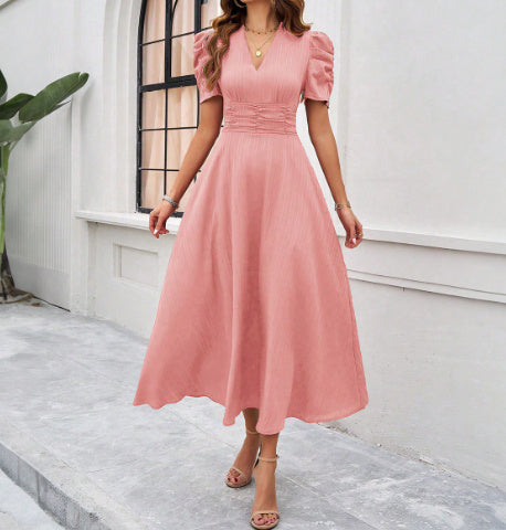 robe_élégante printemps_été couleur_unie cintrée
