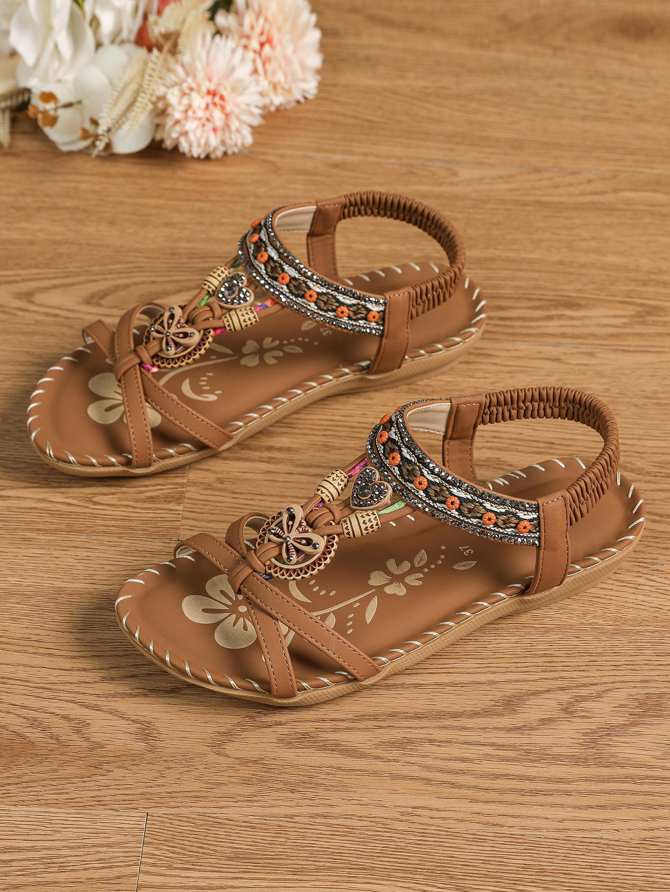 sandales_plat fleurs confort
