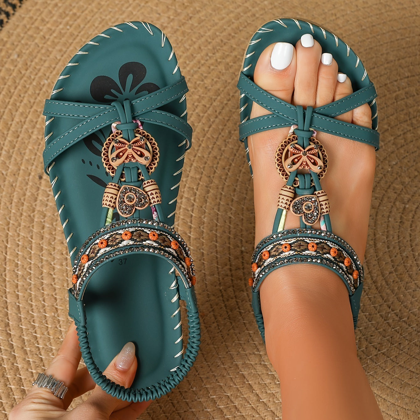 sandales_plat fleurs confort