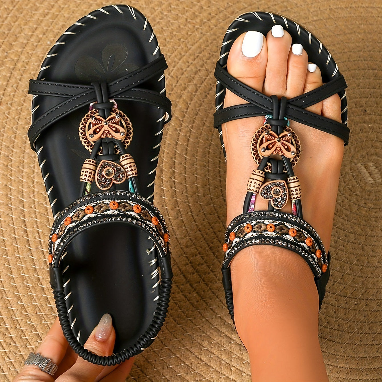sandales_plat fleurs confort