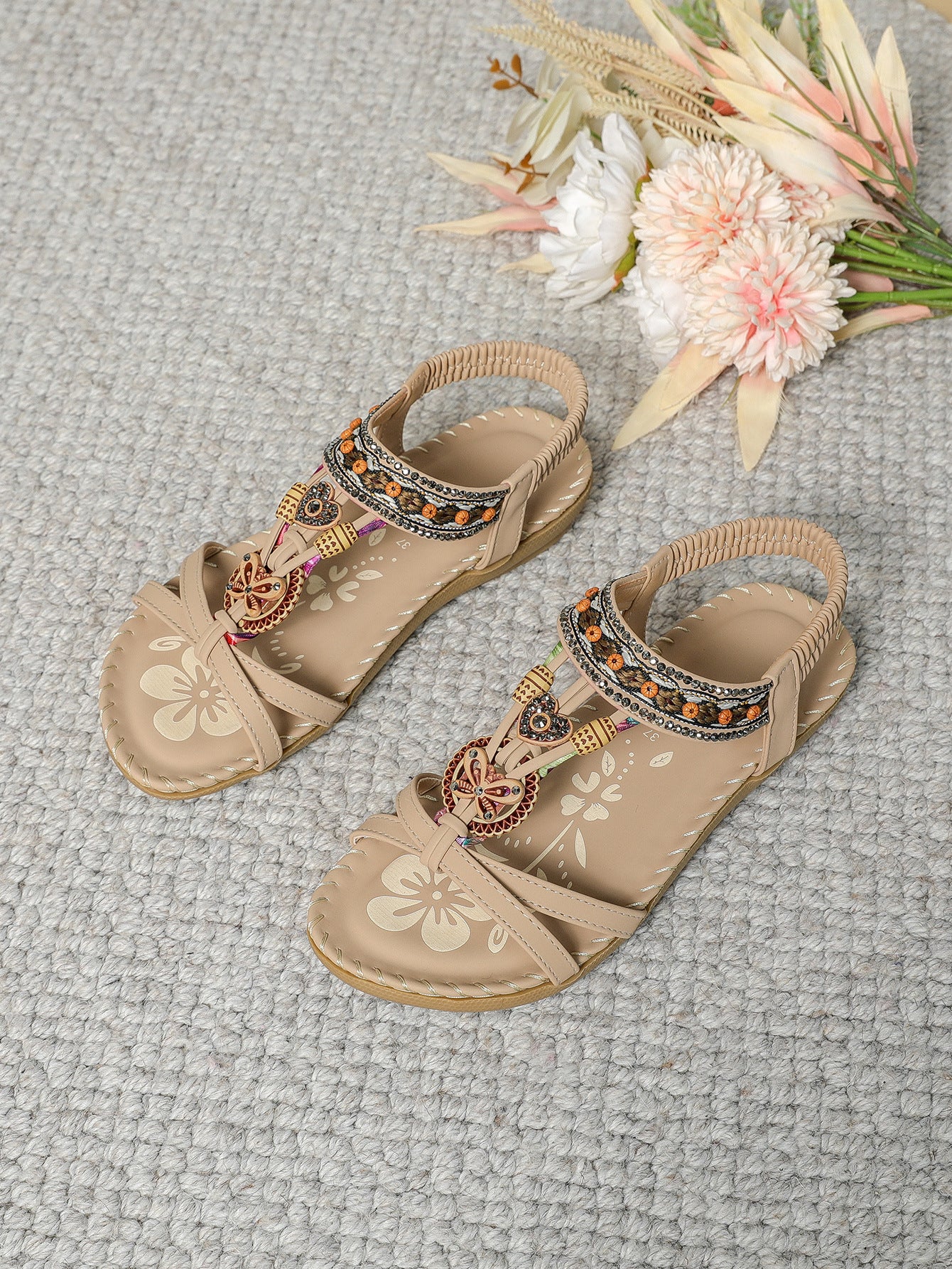 sandales_plat fleurs confort