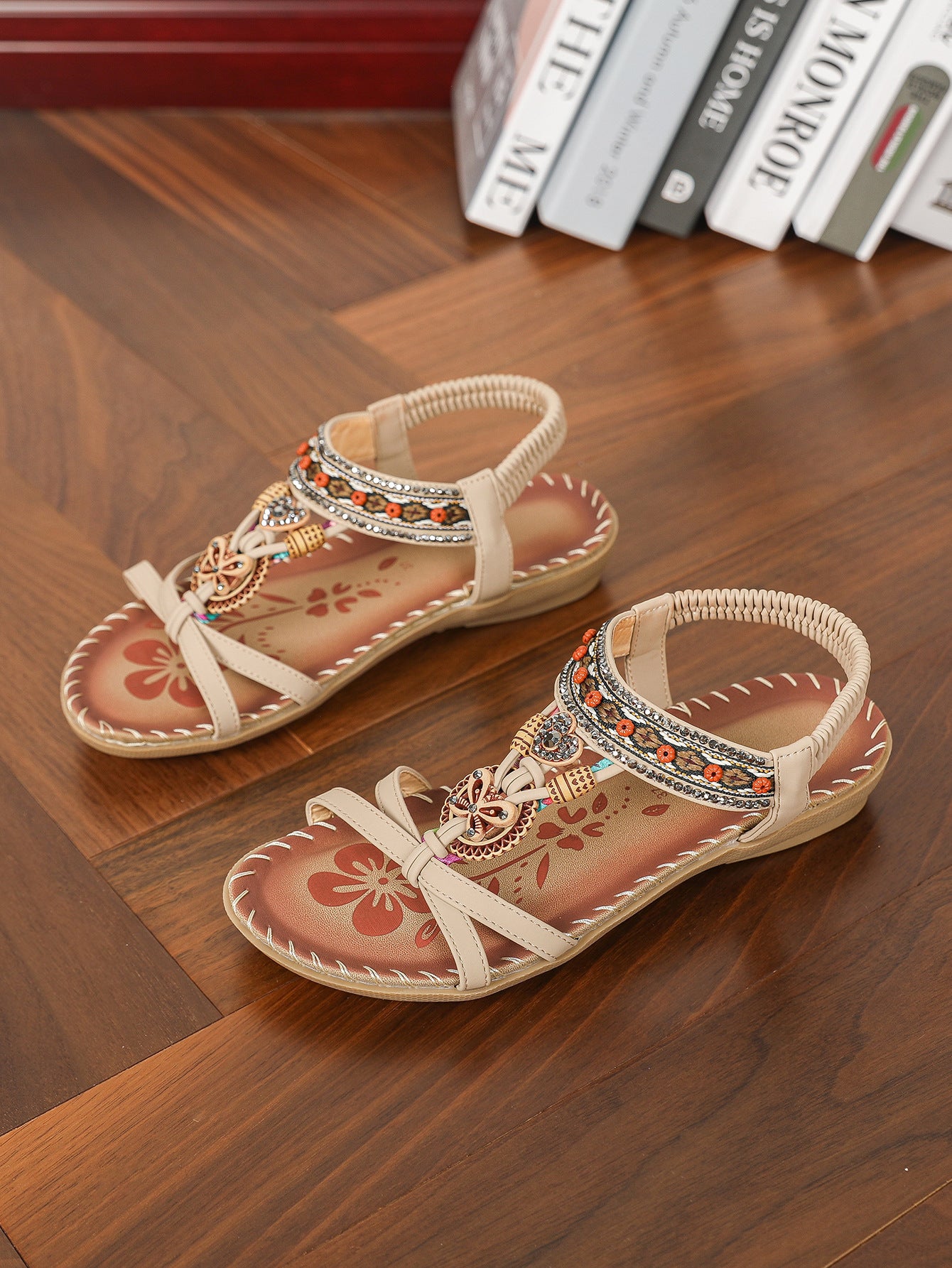 sandales_plat fleurs confort