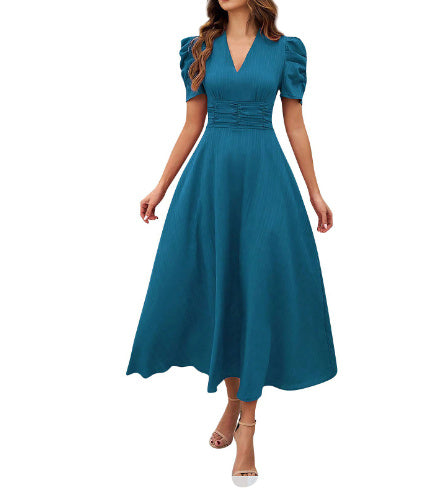 robe_élégante printemps_été couleur_unie cintrée