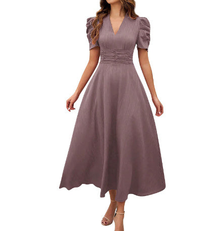 robe_élégante printemps_été couleur_unie cintrée