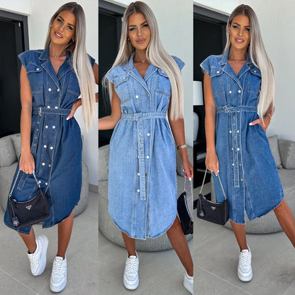 Urban Touch – Robe Denim Sans Manches Lacée
