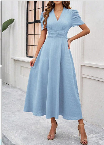 robe_élégante printemps_été couleur_unie cintrée