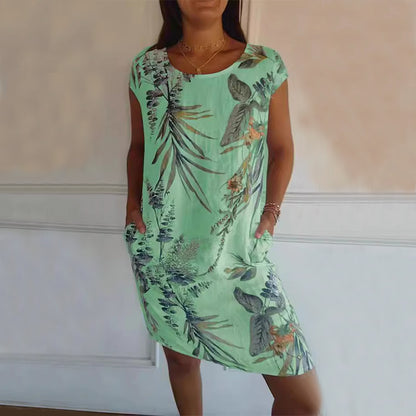 Clarté Florale – Robe Été Col Rond Légère