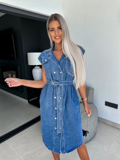 Urban Touch – Robe Denim Sans Manches Lacée