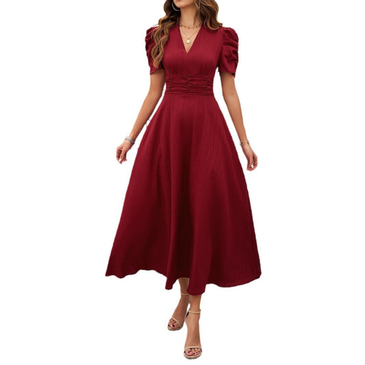 robe_élégante printemps_été couleur_unie cintrée