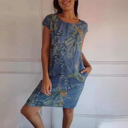 Clarté Florale – Robe Été Col Rond Légère