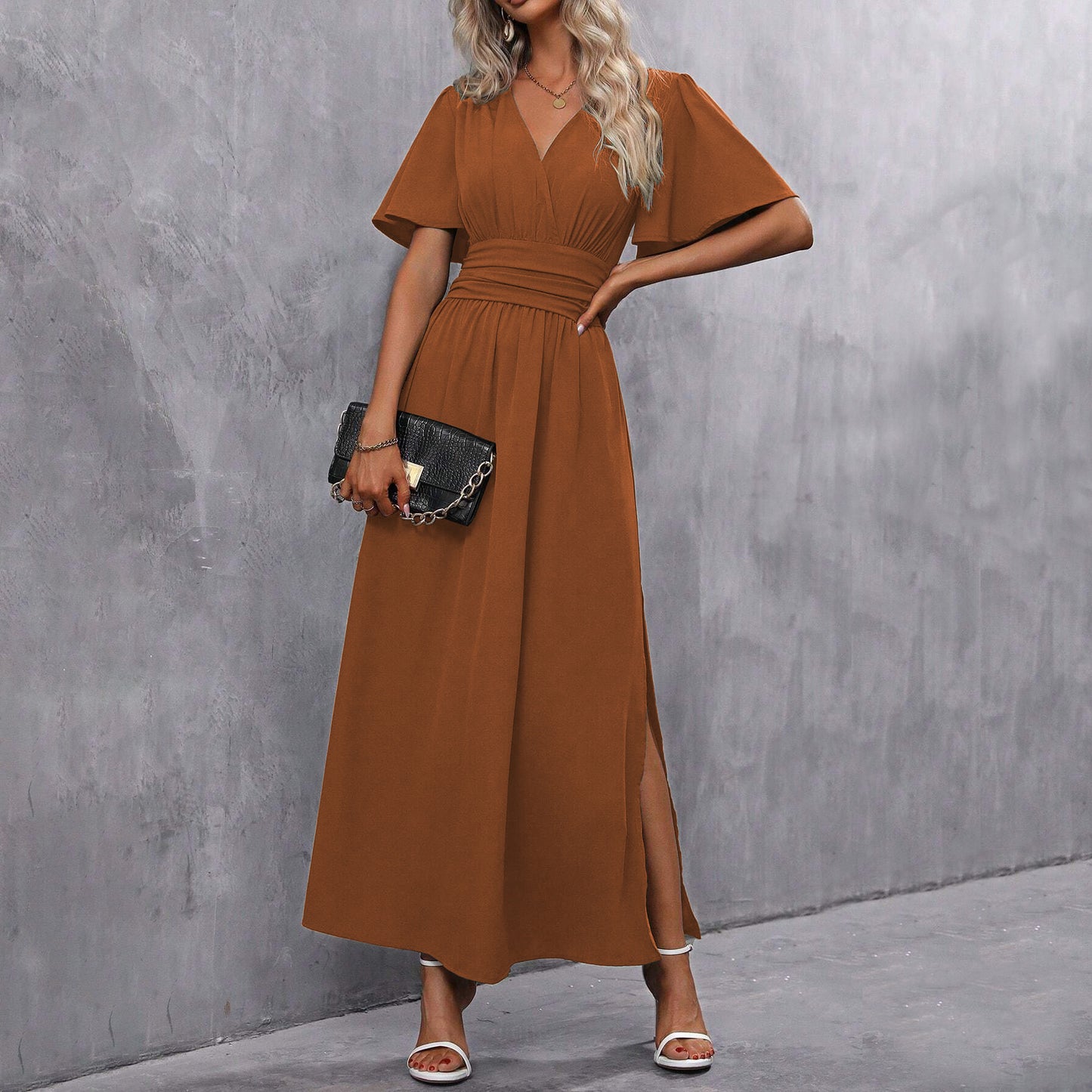 robe_élégante fendue mode_femme