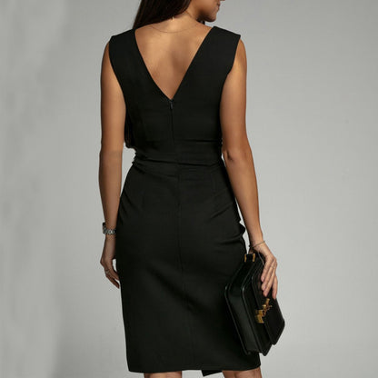robe_été fendue col_V slim soirée