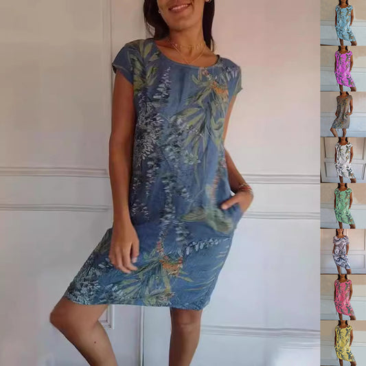 Clarté Florale – Robe Été Col Rond Légère