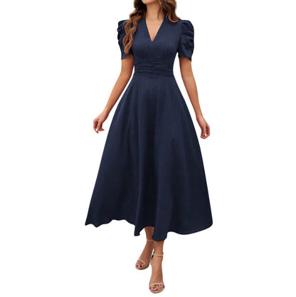robe_élégante printemps_été couleur_unie cintrée