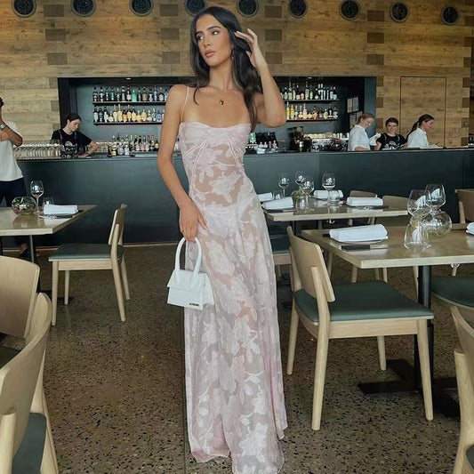 robe glamour-longue dos lacé fleurs