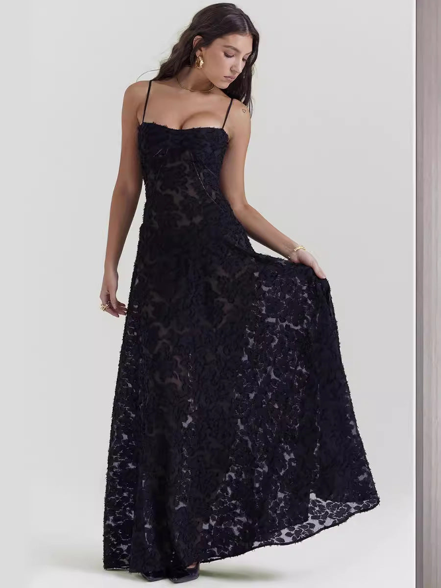 robe glamour-longue dos lacé fleurs