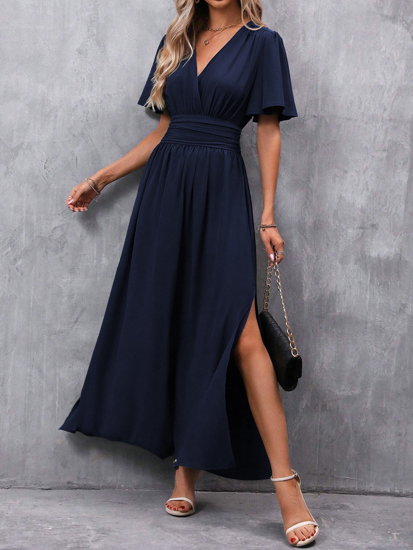 robe_élégante fendue mode_femme