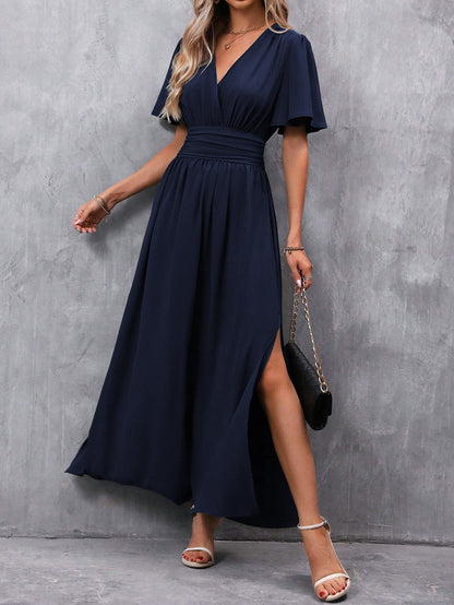 robe_élégante fendue mode_femme