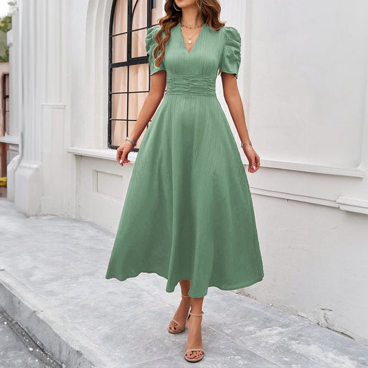 robe_élégante printemps_été couleur_unie cintrée