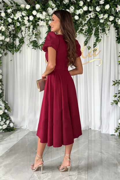 Robe_col_V couleur_unie mi-longue