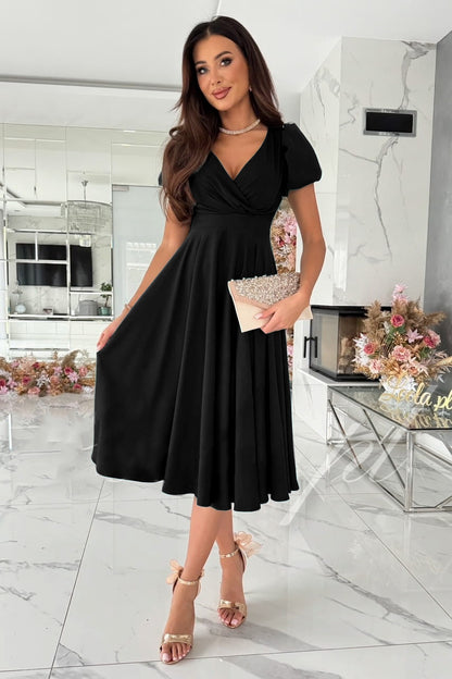 Robe_col_V couleur_unie mi-longue