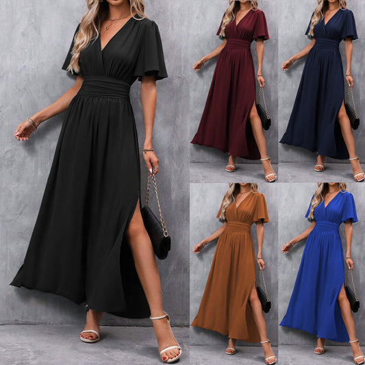 robe_élégante fendue mode_femme