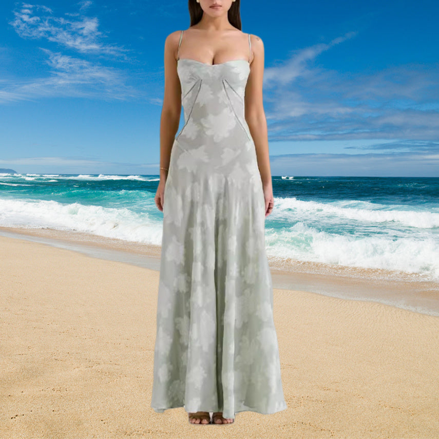 robe glamour-longue dos lacé fleurs