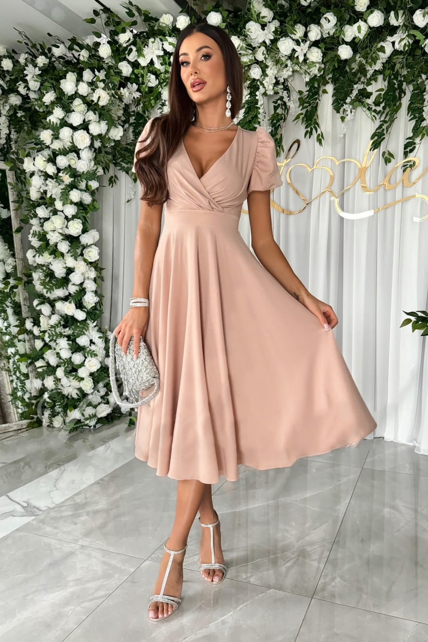 Robe_col_V couleur_unie mi-longue