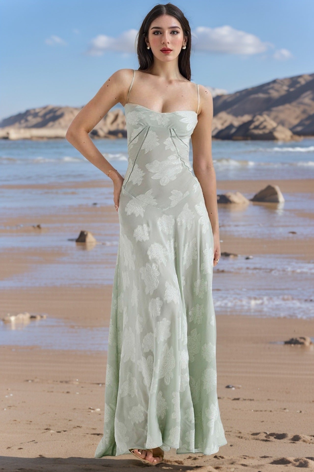 robe glamour-longue dos lacé fleurs