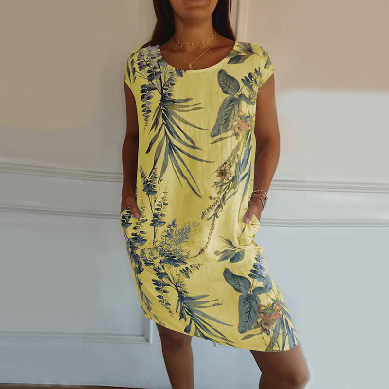 Clarté Florale – Robe Été Col Rond Légère