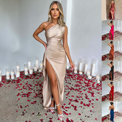 Sillage de Minuit – Robe Sexy Satin Fendue