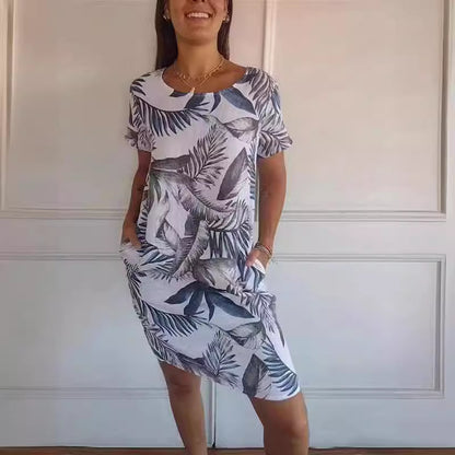 Clarté Florale – Robe Été Col Rond Légère