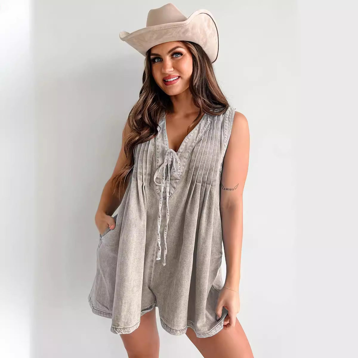 combinaison_short denim casual femme