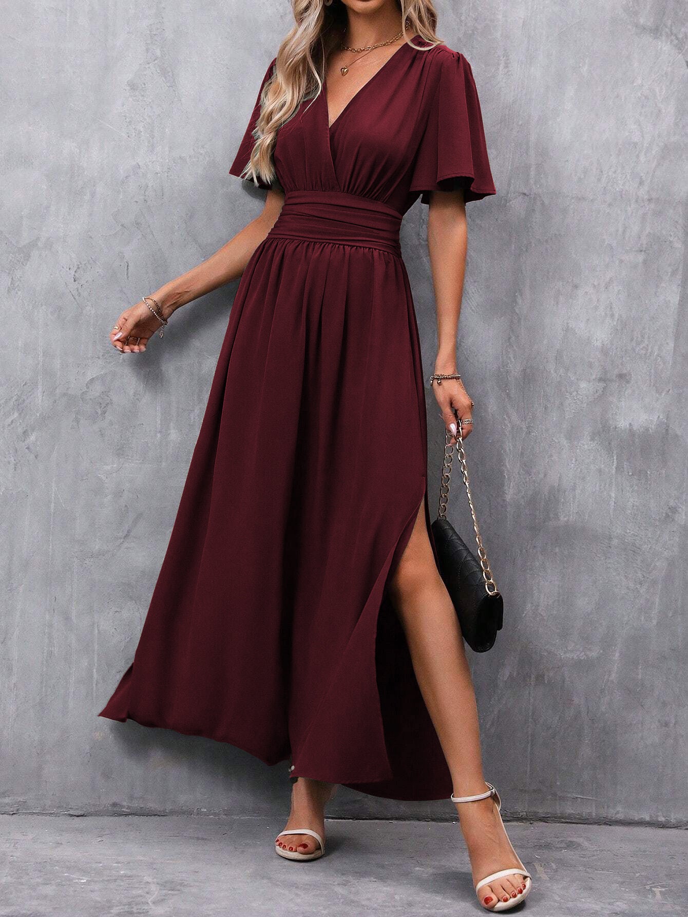 robe_élégante fendue mode_femme