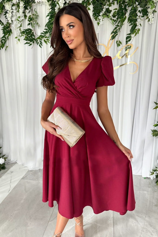 Robe_col_V couleur_unie mi-longue