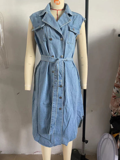 Urban Touch – Robe Denim Sans Manches Lacée