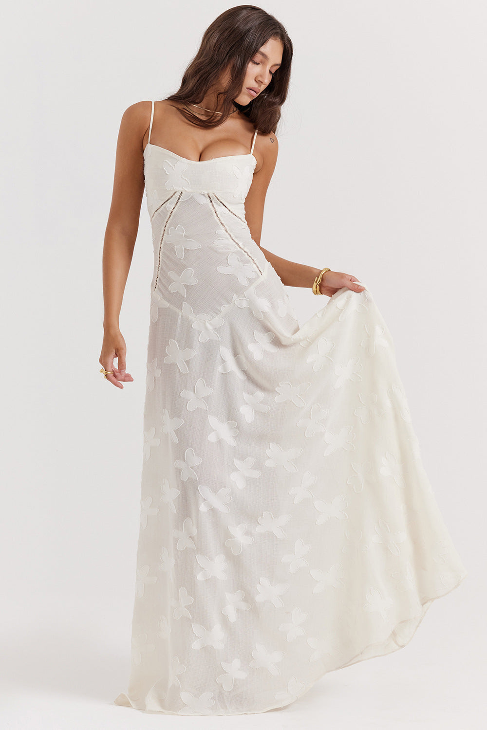 robe glamour-longue dos lacé fleurs