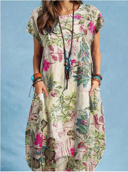 Balade Naturelle – Robe Casual Imprimé Plantes